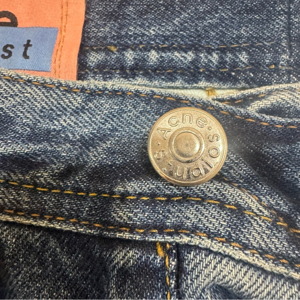 Acne Studios Bla Konst Straight Leg Blue Jeans Size 25x32 Pink Leather Patch - Picture 8 of 11